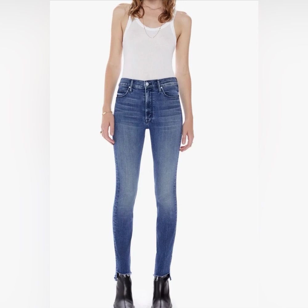 Mother the mid rise dazzler ankle‎ step fray mix tape 25 stretch denim
